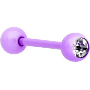 14 Gauge 5/8 Clear Gem Purple Acrylic Over Steel Tongue Ring