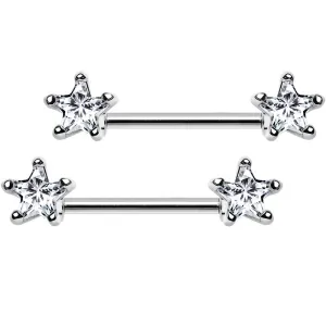14 Gauge 9/16 Clear CZ Gem Star Barbell Nipple Ring Set