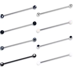 14 Gauge Black Clear Gem Black Hearts Industrial Barbell 38mm Set of 8