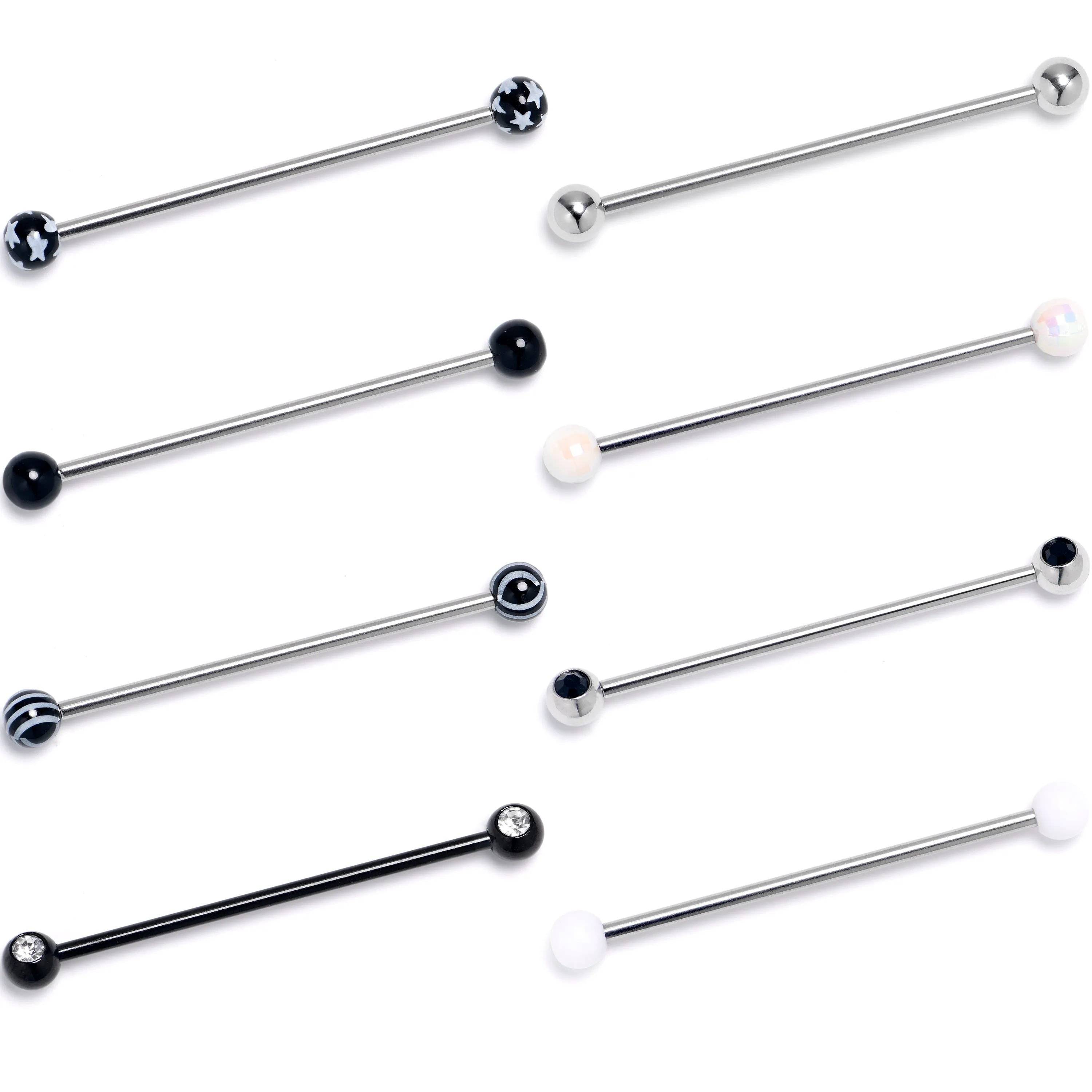 14 Gauge Black Clear Gem Black Hearts Industrial Barbell 38mm Set of 8