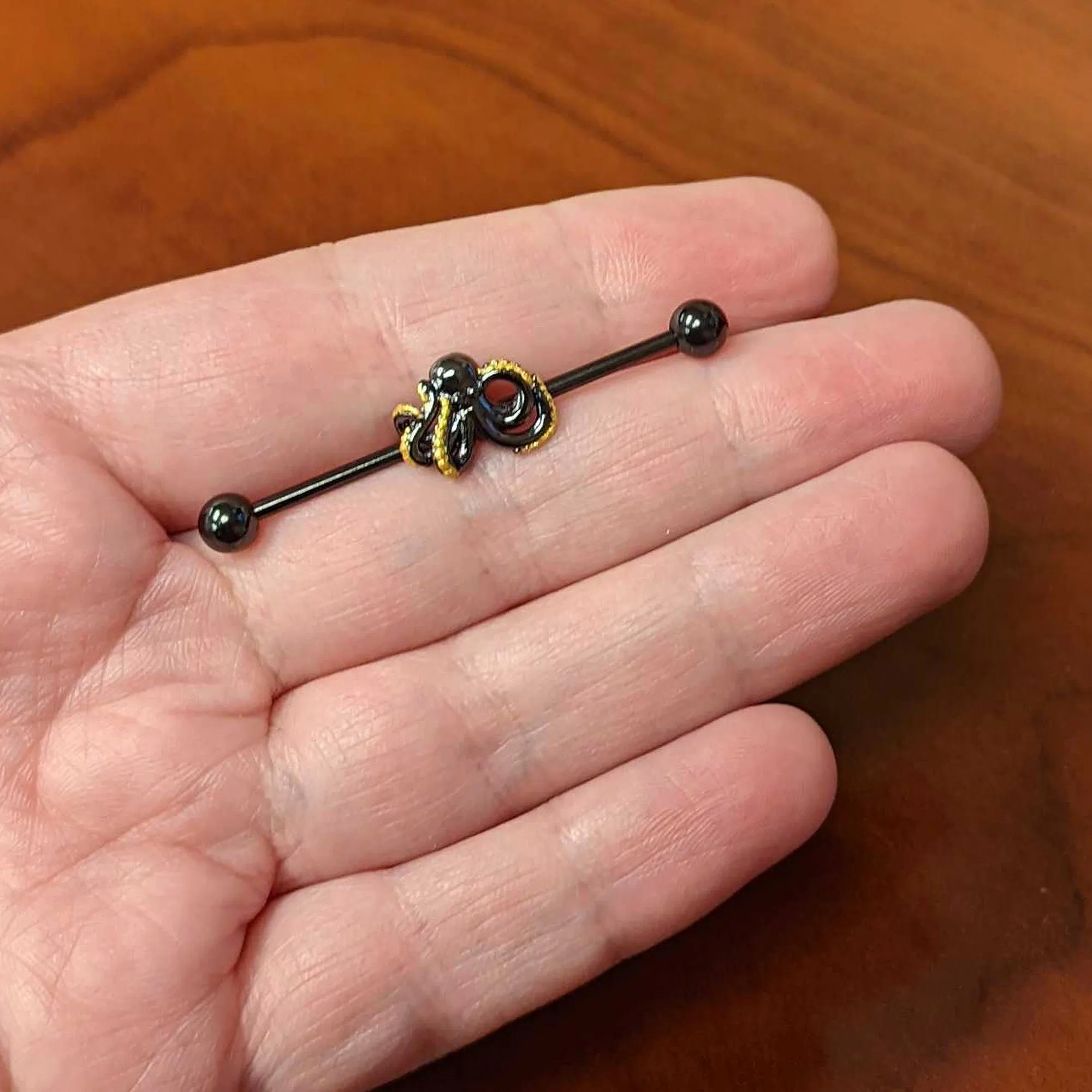 14 Gauge Black Understated Octopus Industrial Barbell 38mm