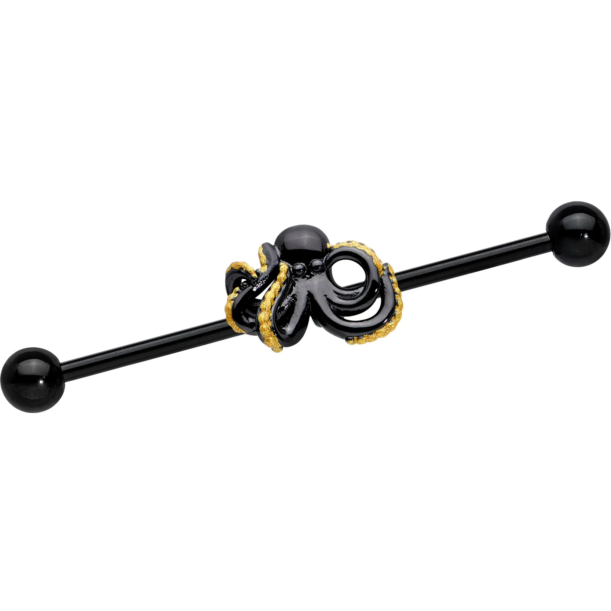 14 Gauge Black Understated Octopus Industrial Barbell 38mm