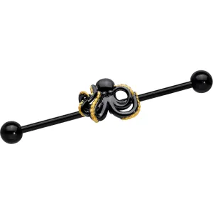 14 Gauge Black Understated Octopus Industrial Barbell 38mm
