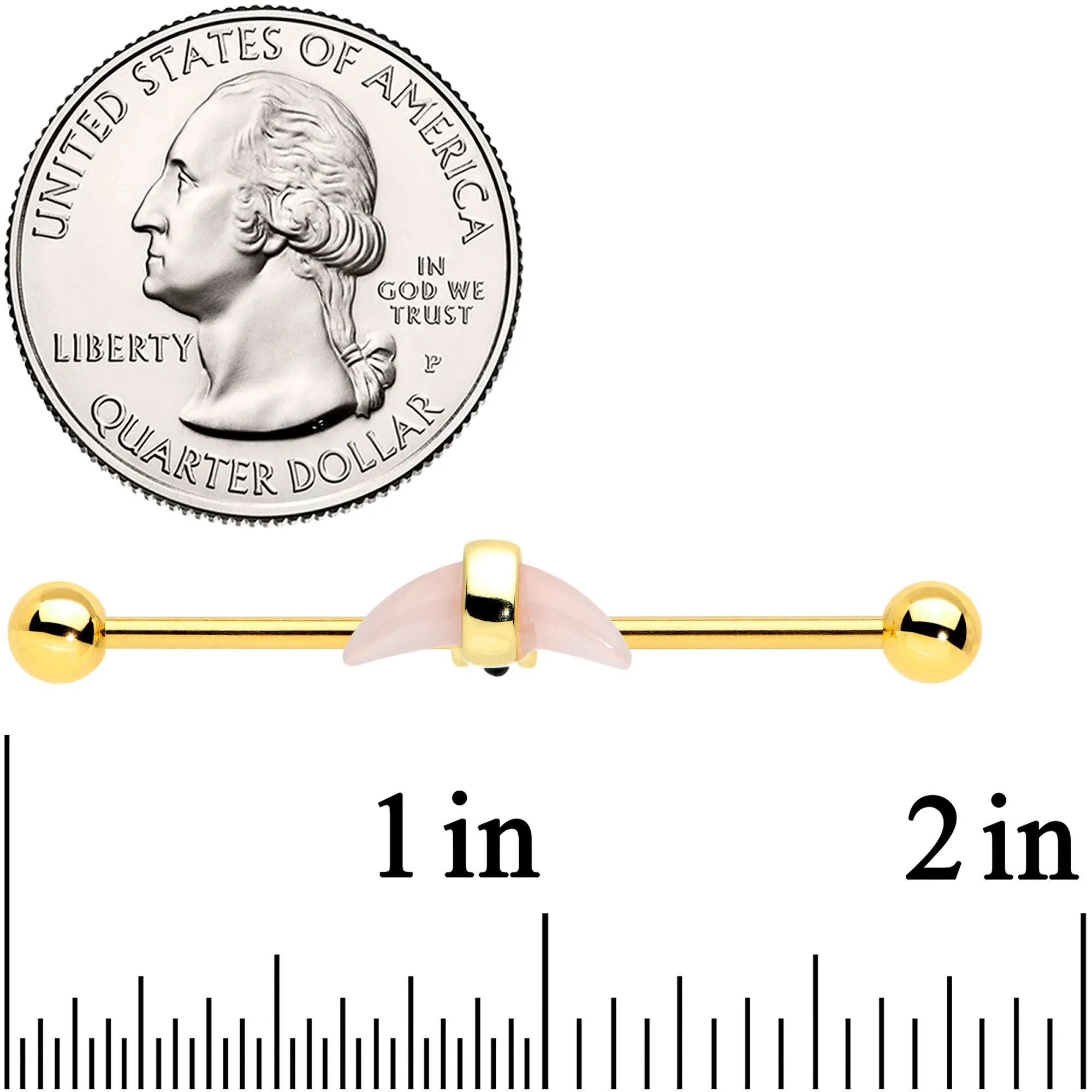 14 Gauge Pink Gem Gold Tone Crescent Industrial Barbell 38mm