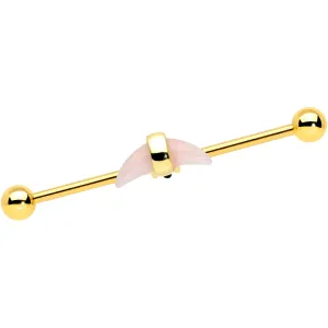 14 Gauge Pink Gem Gold Tone Crescent Industrial Barbell 38mm