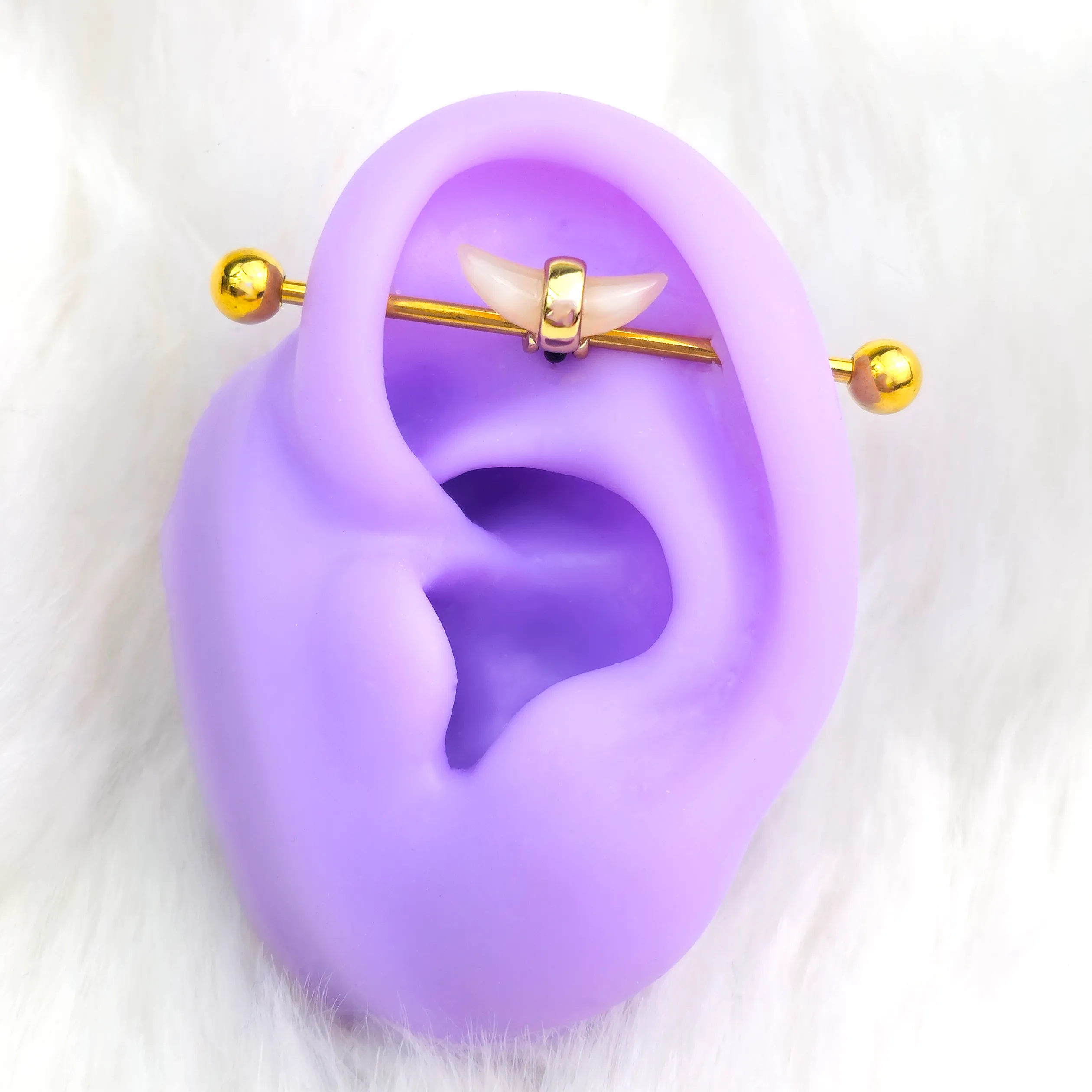 14 Gauge Pink Gem Gold Tone Crescent Industrial Barbell 38mm