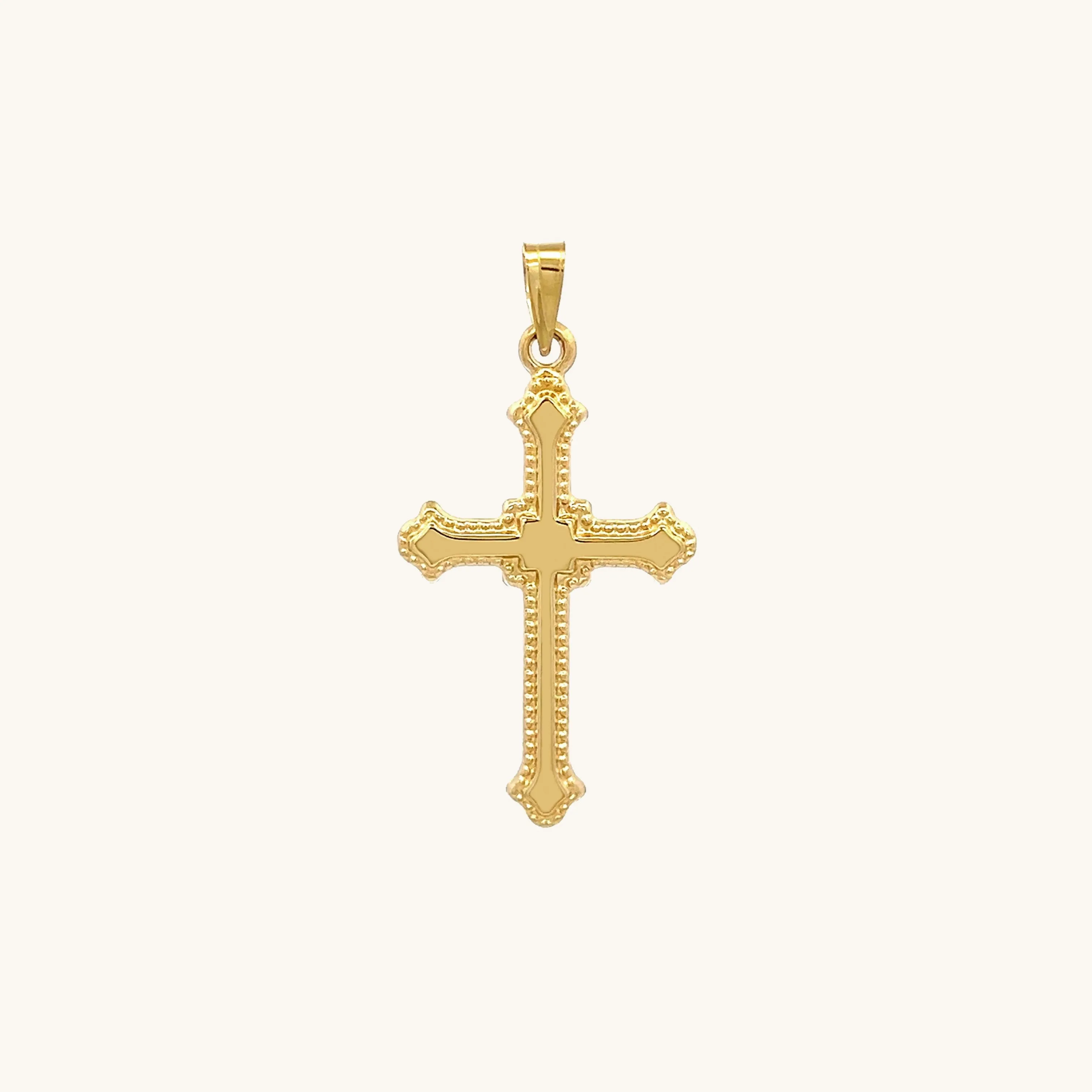 14K GOLD BUDDED EDGE CROSS PENDANT