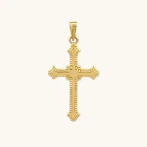 14K GOLD BUDDED EDGE CROSS PENDANT