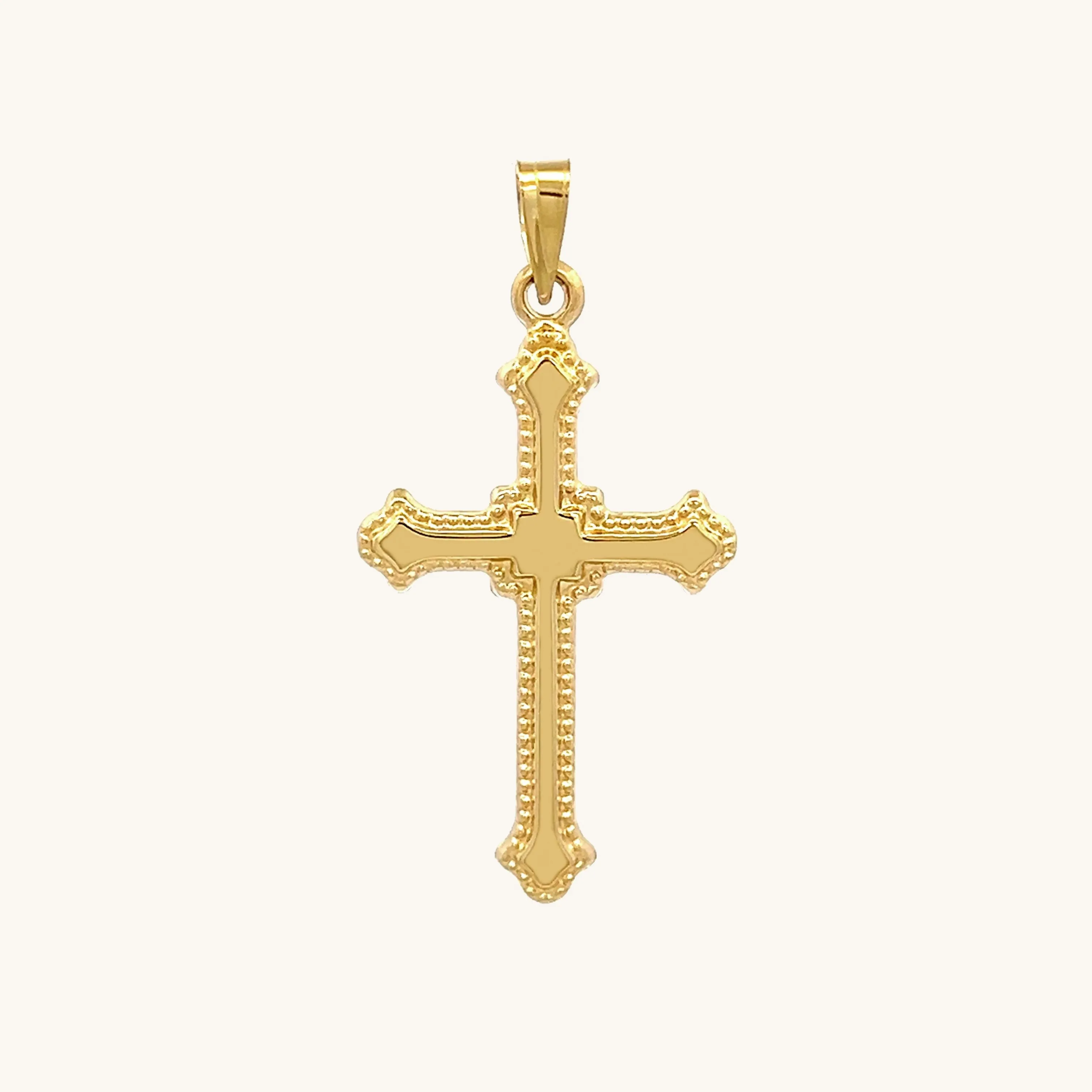 14K GOLD BUDDED EDGE CROSS PENDANT