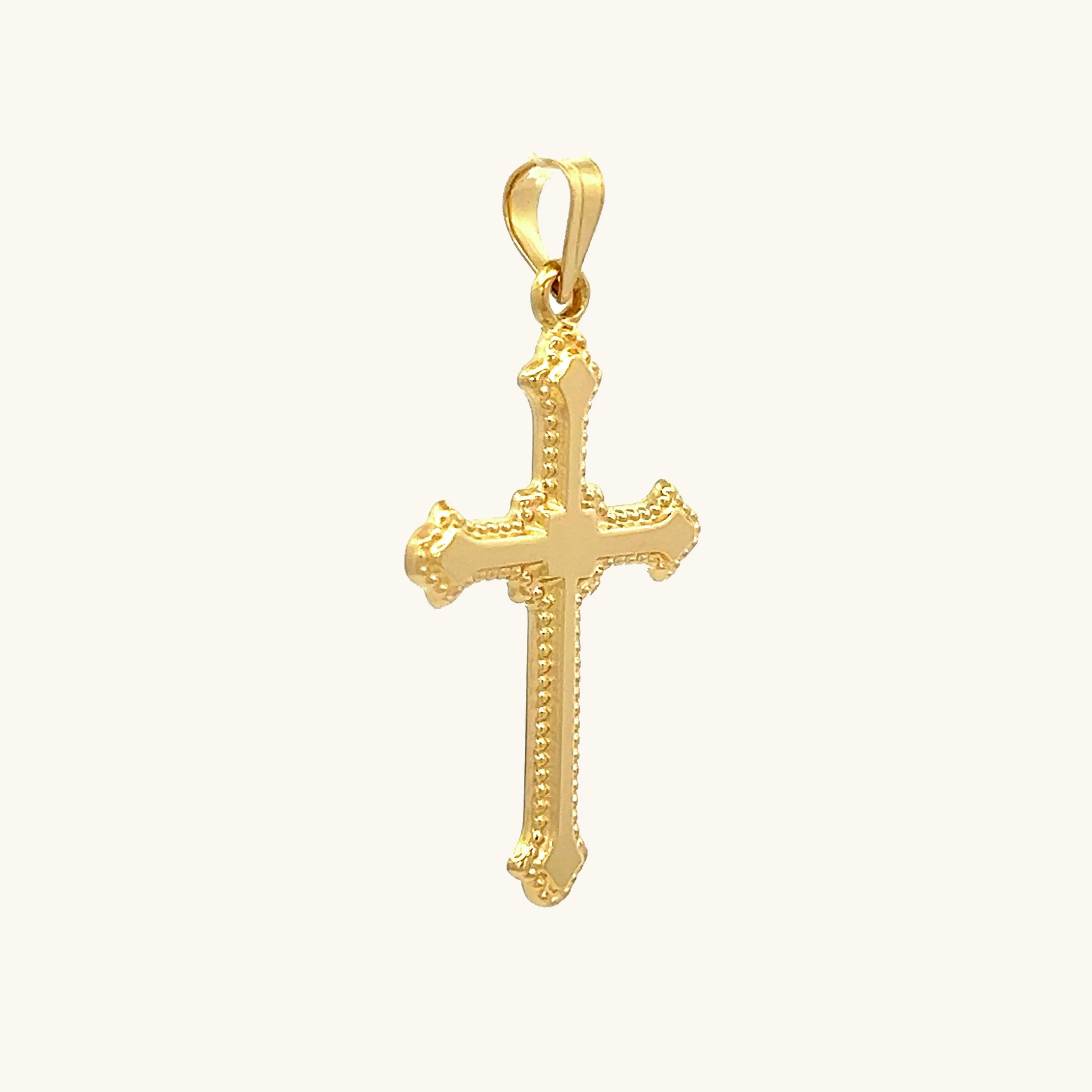 14K GOLD BUDDED EDGE CROSS PENDANT