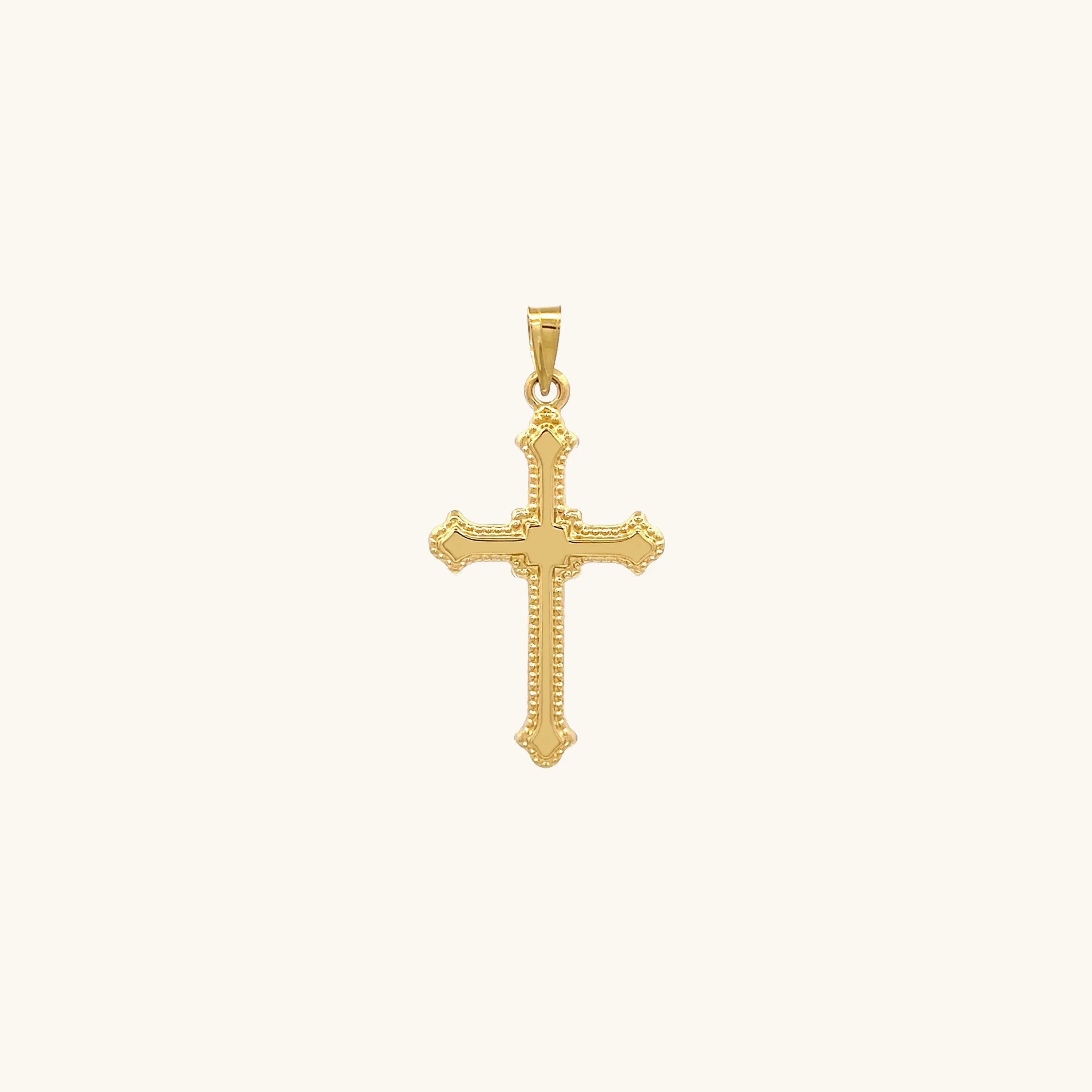 14K GOLD BUDDED EDGE CROSS PENDANT