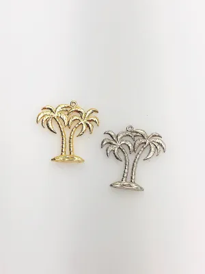 14K Solid Gold Palm Trees Charm w/ Ring, 18.0x18.5mm, Made in USA (L-129)