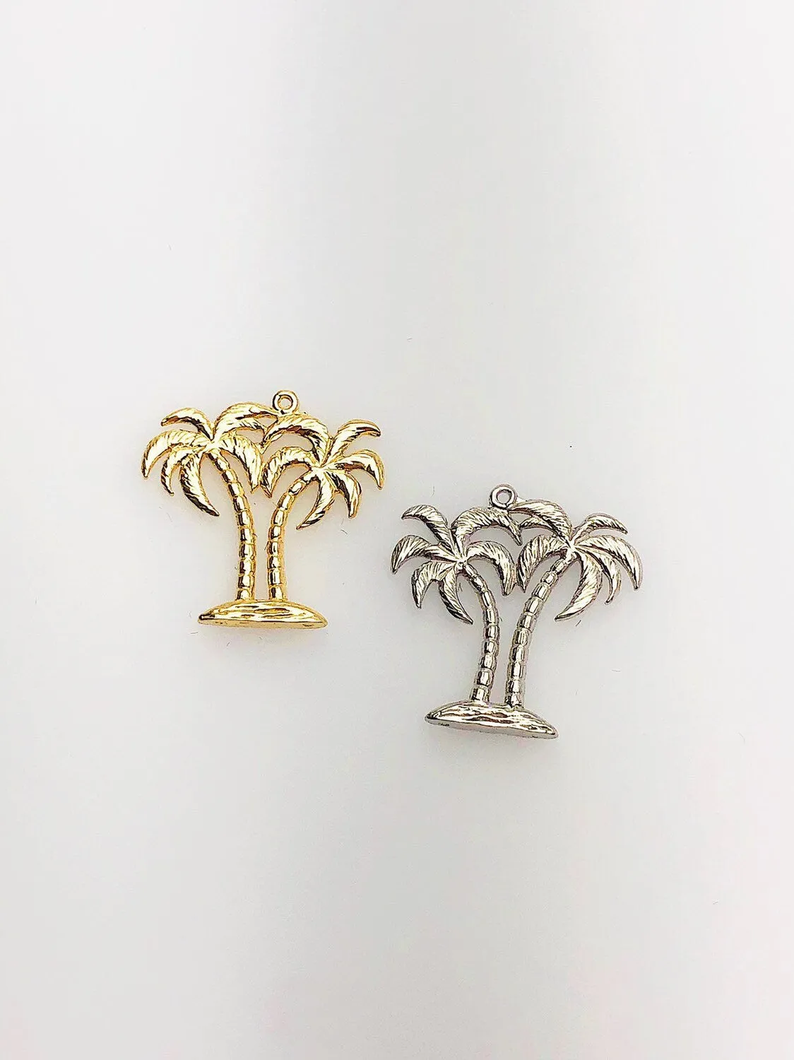 14K Solid Gold Palm Trees Charm w/ Ring, 18.0x18.5mm, Made in USA (L-129)