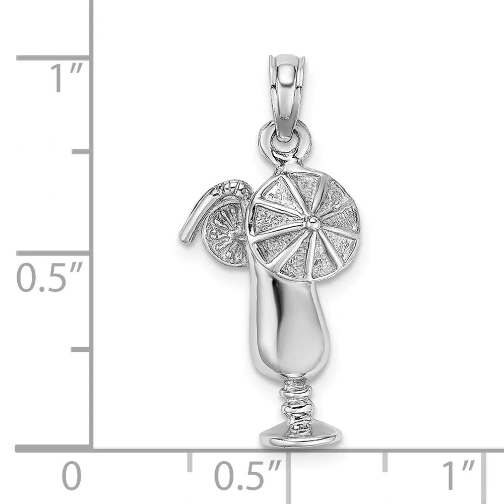 14K White Gold Polished Tropical Drink Charm