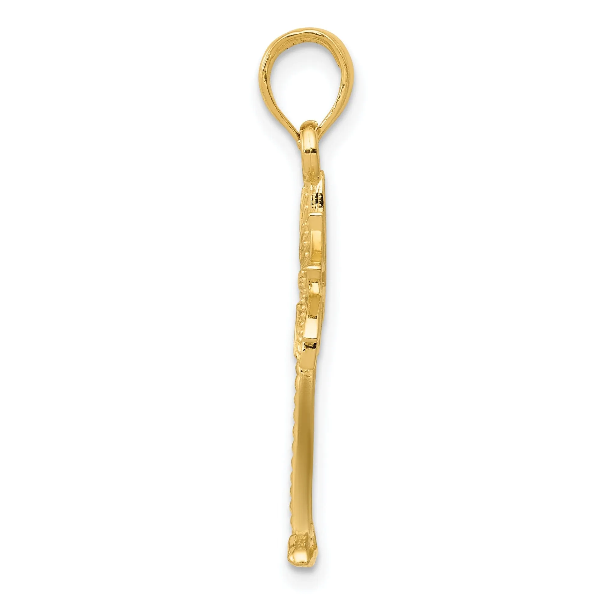 14K Yellow Gold Polished Textured Finish Open Back 2-Dimensional Palmetto Palm Tree Charm Pendant
