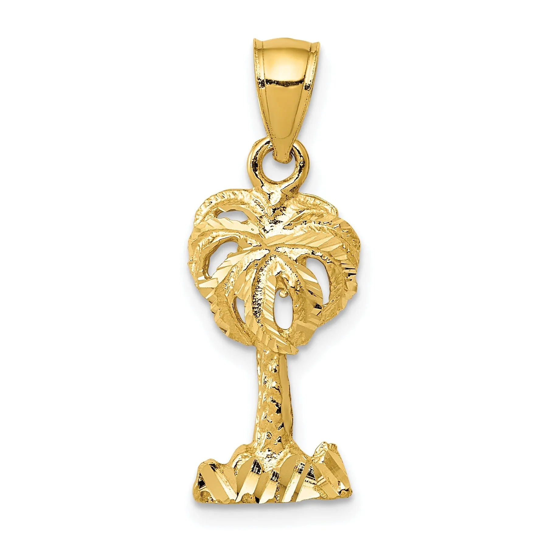 14k Yellow Gold Solid Polished Diamond Cut Finish Open Back Palm Tree Pendant