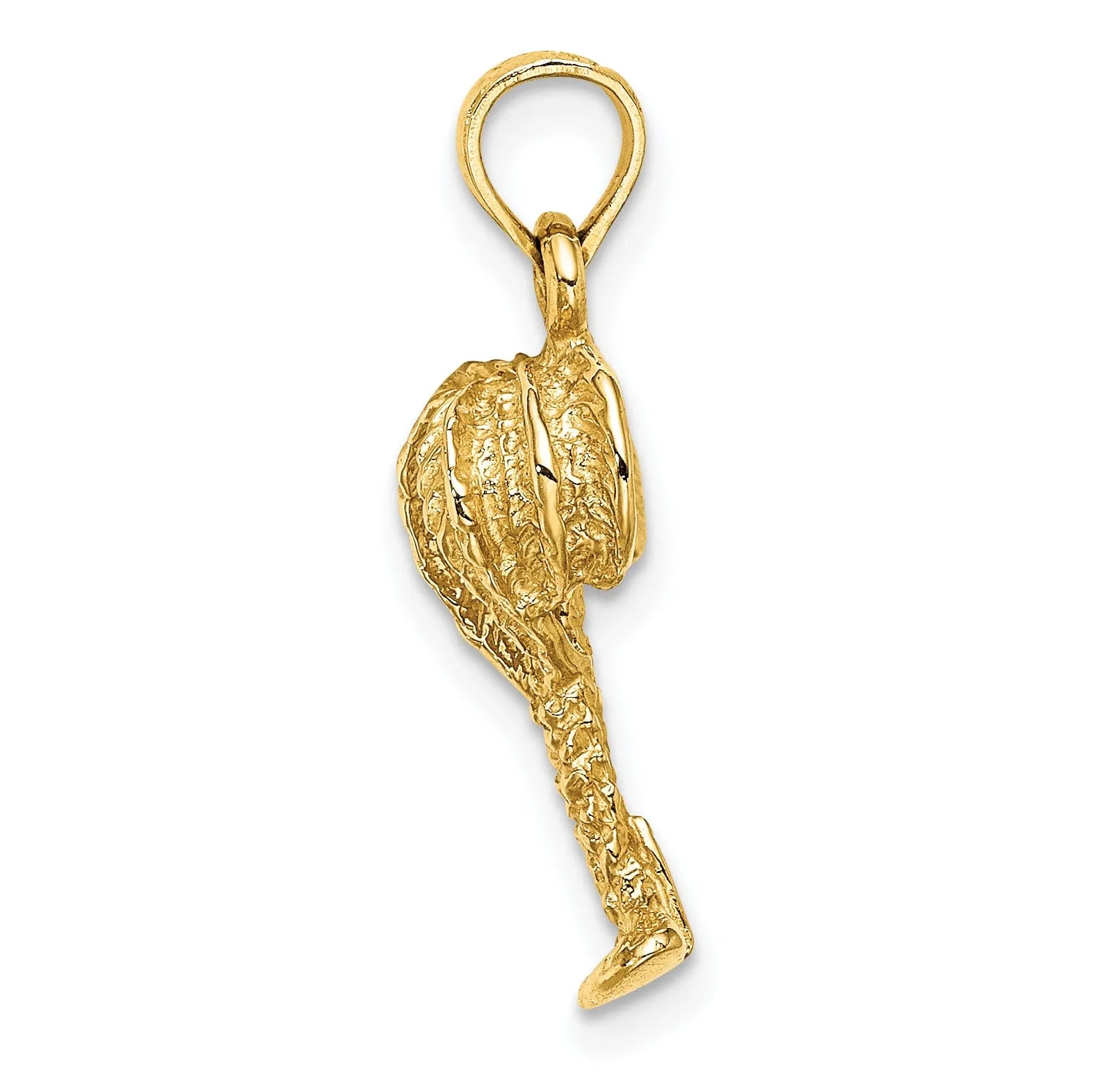 14K Yellow Gold Solid Textured Finish 2-Dimensional Concave Shape Palm Tree with Coconuts Charm Pendant