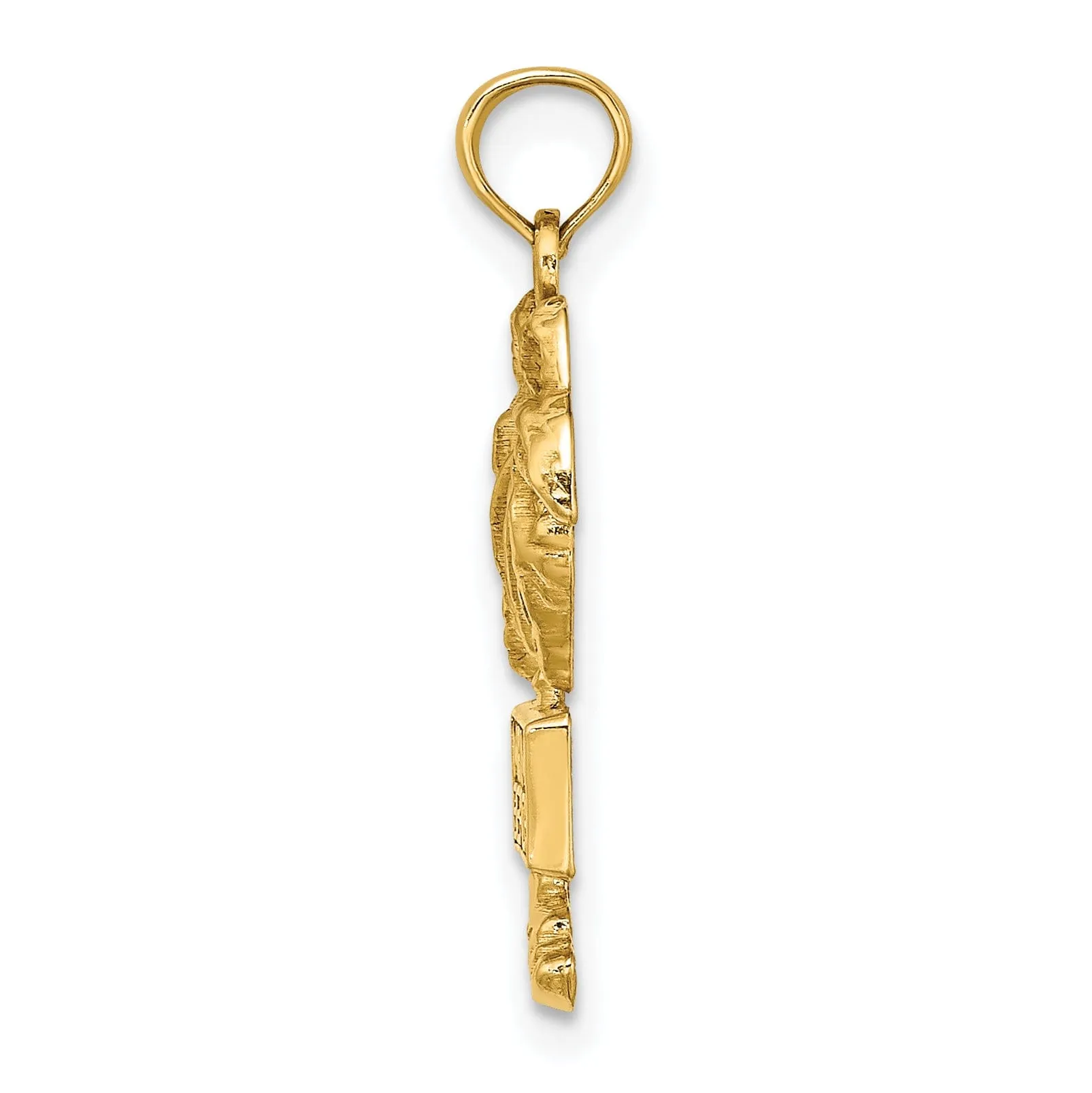 14K Yellow Gold Textured Polished Finish MIAMI BEACH with Banner on Palm Tree Charm Pendant