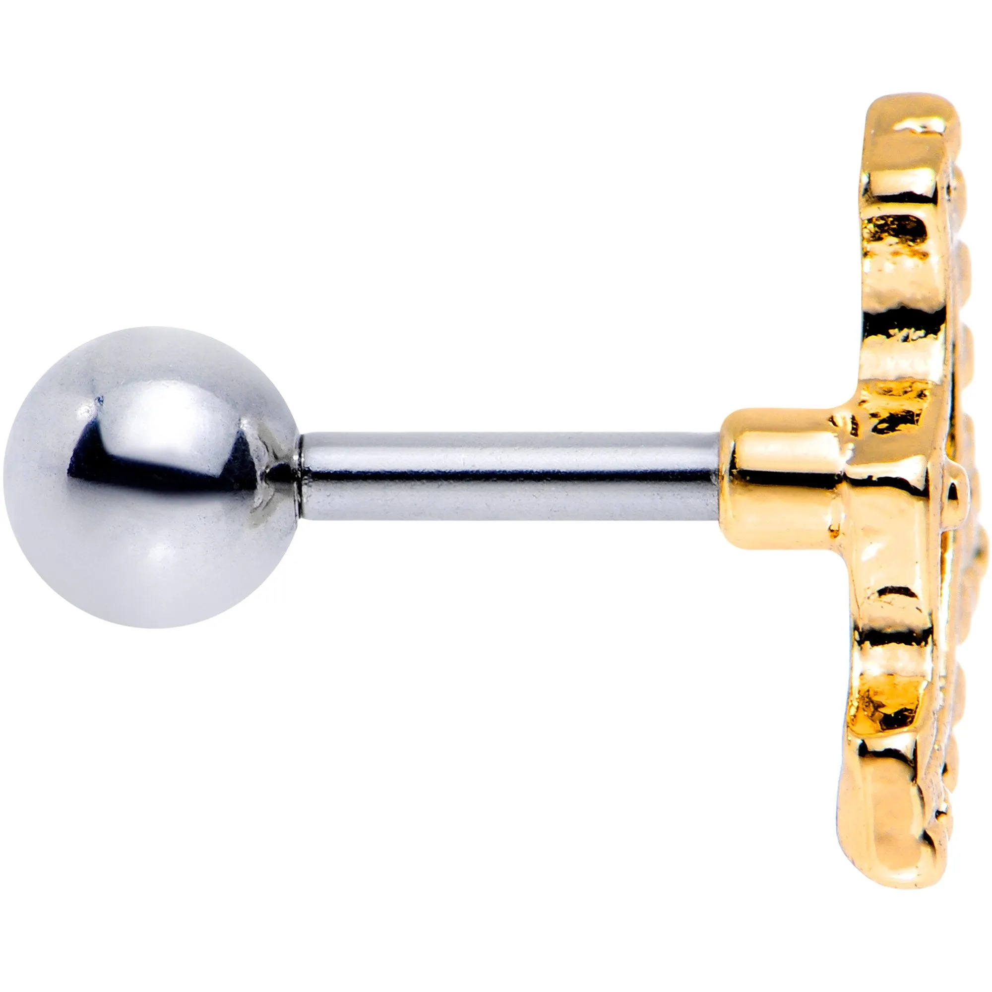 16 Gauge 1/4 Gold Tone Crescent Bow Cartilage Tragus Earring