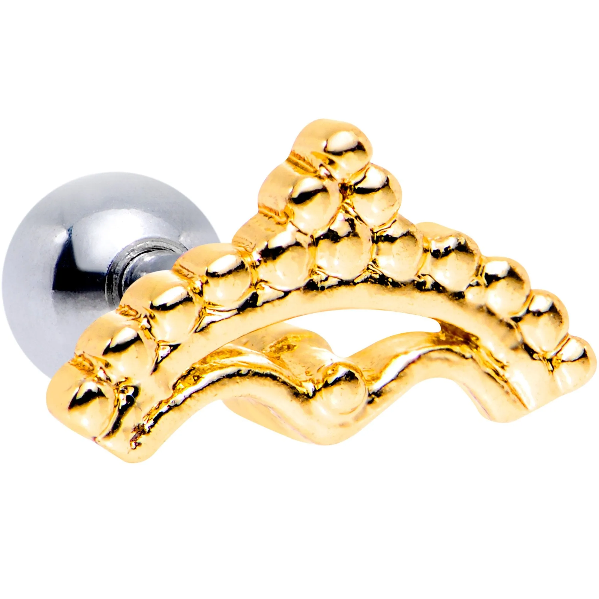 16 Gauge 1/4 Gold Tone Crescent Bow Cartilage Tragus Earring