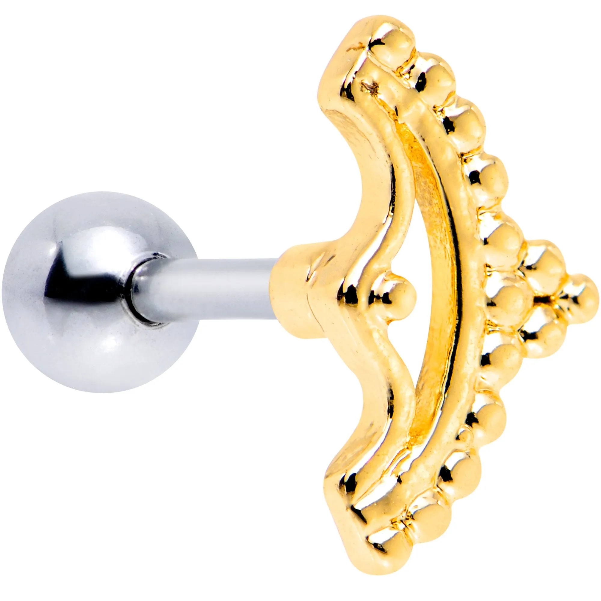 16 Gauge 1/4 Gold Tone Crescent Bow Cartilage Tragus Earring