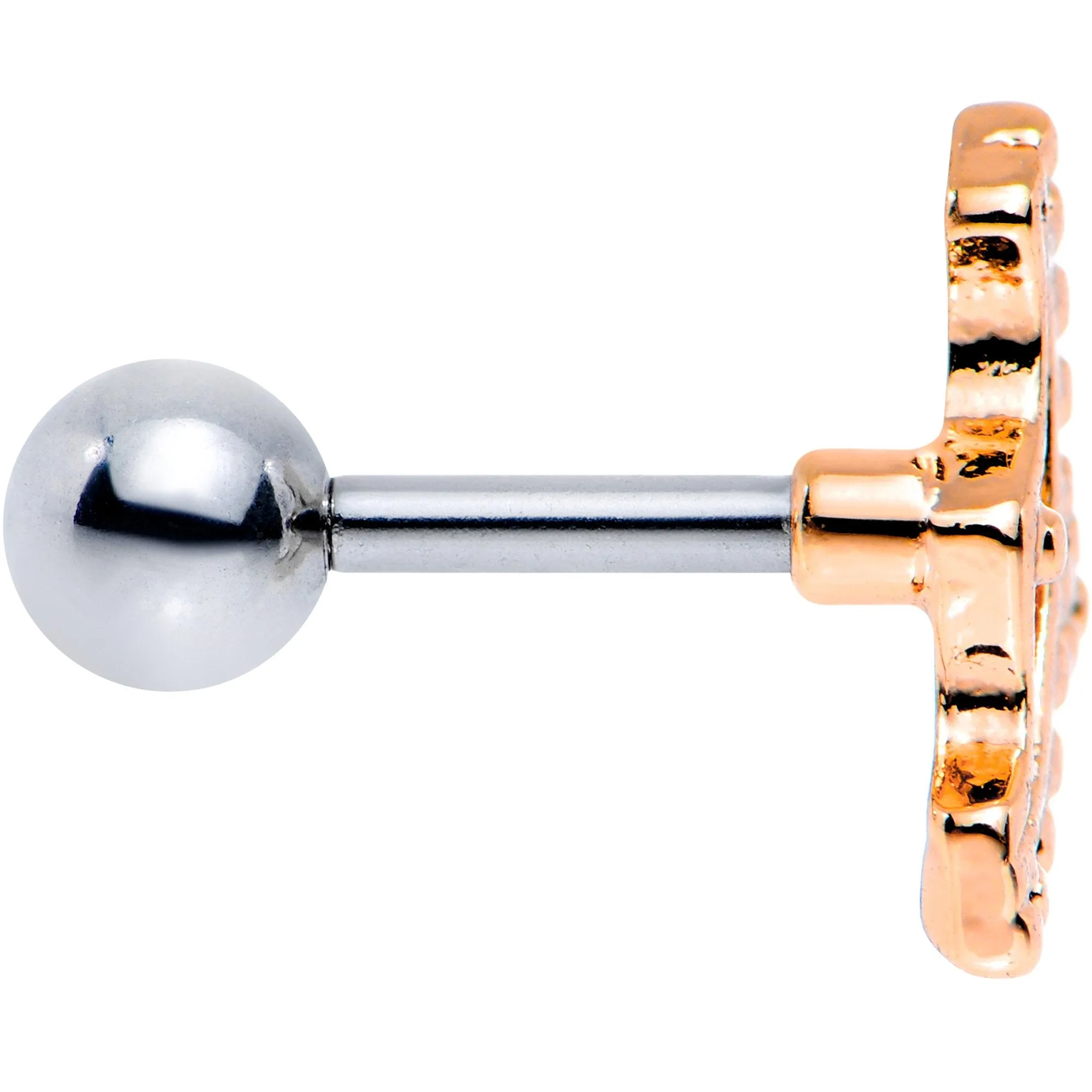 16 Gauge 1/4 Rose Gold Tone Crescent Bow Cartilage Tragus Earring