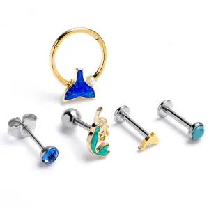 16 Gauge 3/8 5/16 Blue Gem Nautical Labret BCR Cartilage Curation Set of 5