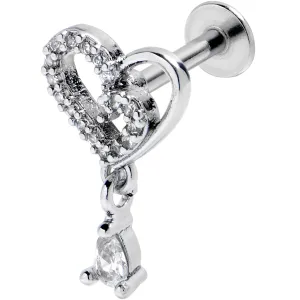 16 Gauge 5/16 Clear CZ Gem Asymmetrical Heart Dangle Labret Tragus
