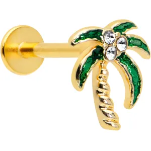 16 Gauge 5/16 Clear Gem Gold Tone Palm Tree Style Labret Monroe Tragus
