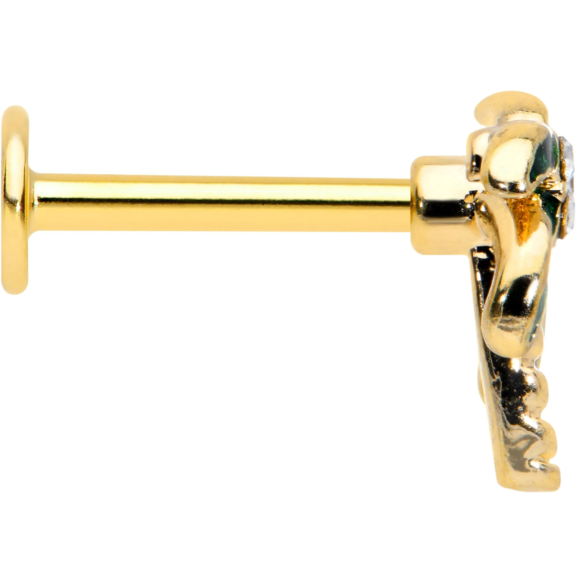 16 Gauge 5/16 Clear Gem Gold Tone Palm Tree Style Labret Monroe Tragus