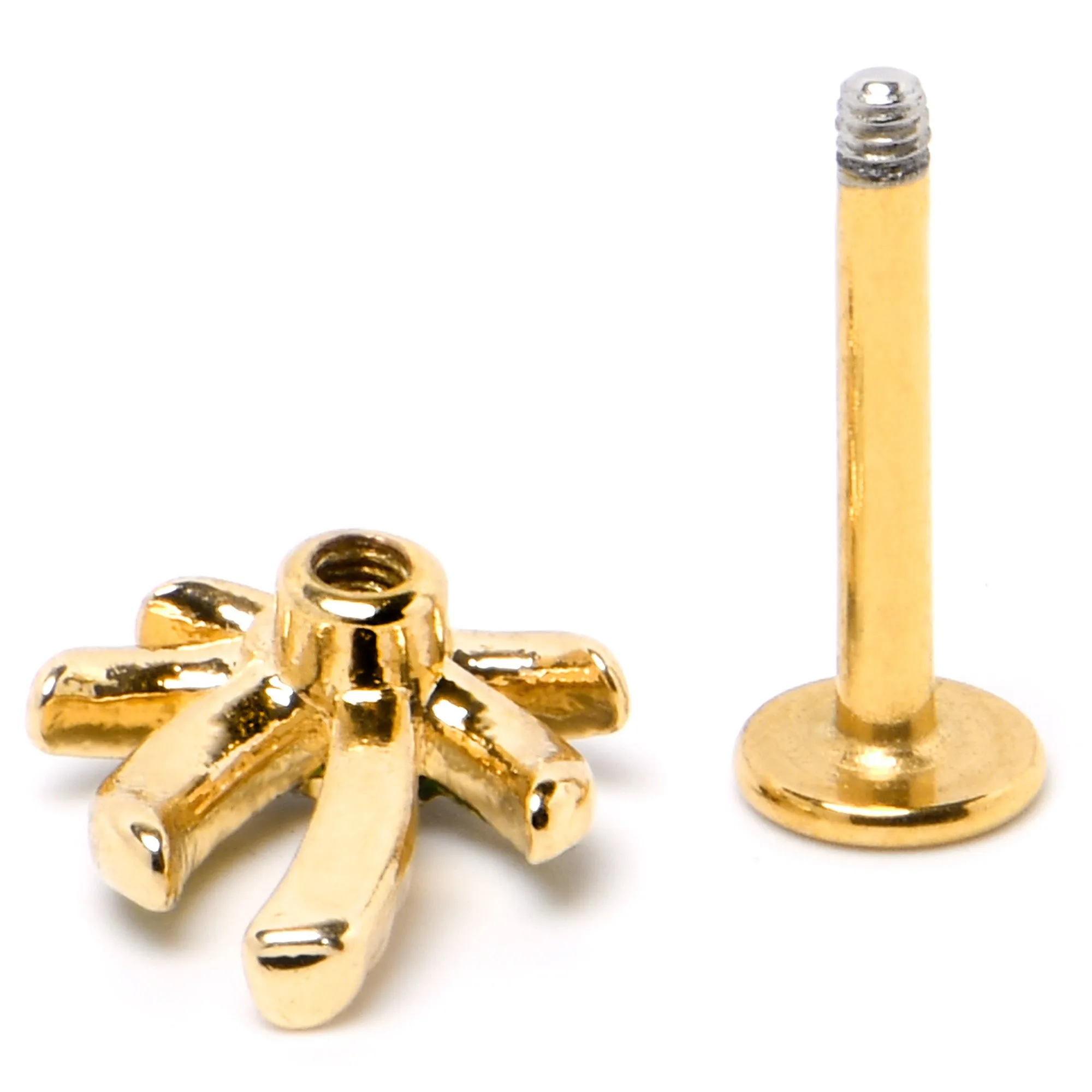 16 Gauge 5/16 Clear Gem Gold Tone Palm Tree Style Labret Monroe Tragus
