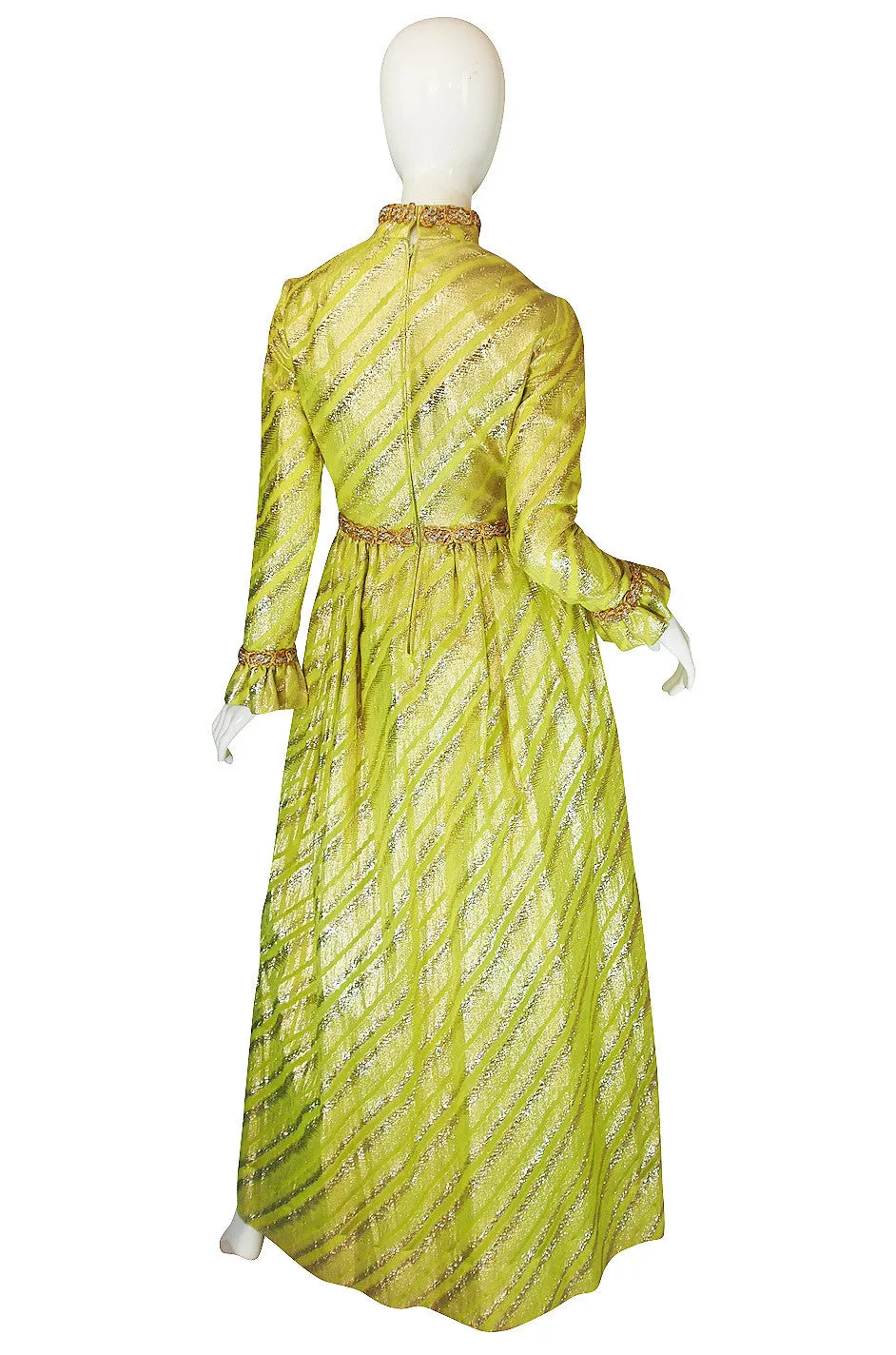 1960s Oscar de la Renta Green & Gold Silk Gown