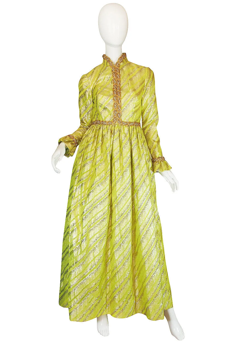 1960s Oscar de la Renta Green & Gold Silk Gown