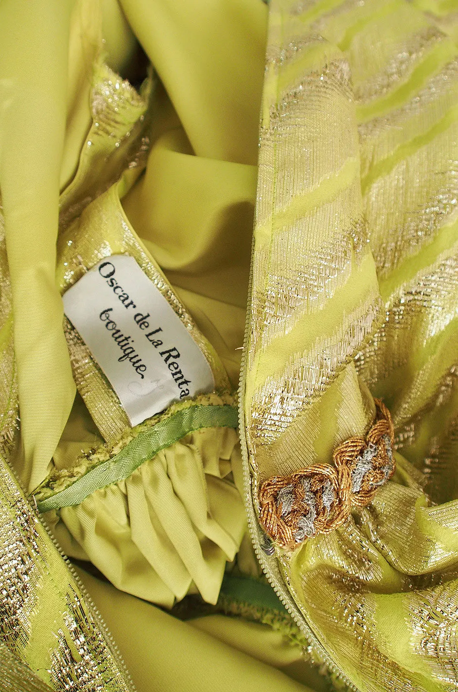 1960s Oscar de la Renta Green & Gold Silk Gown