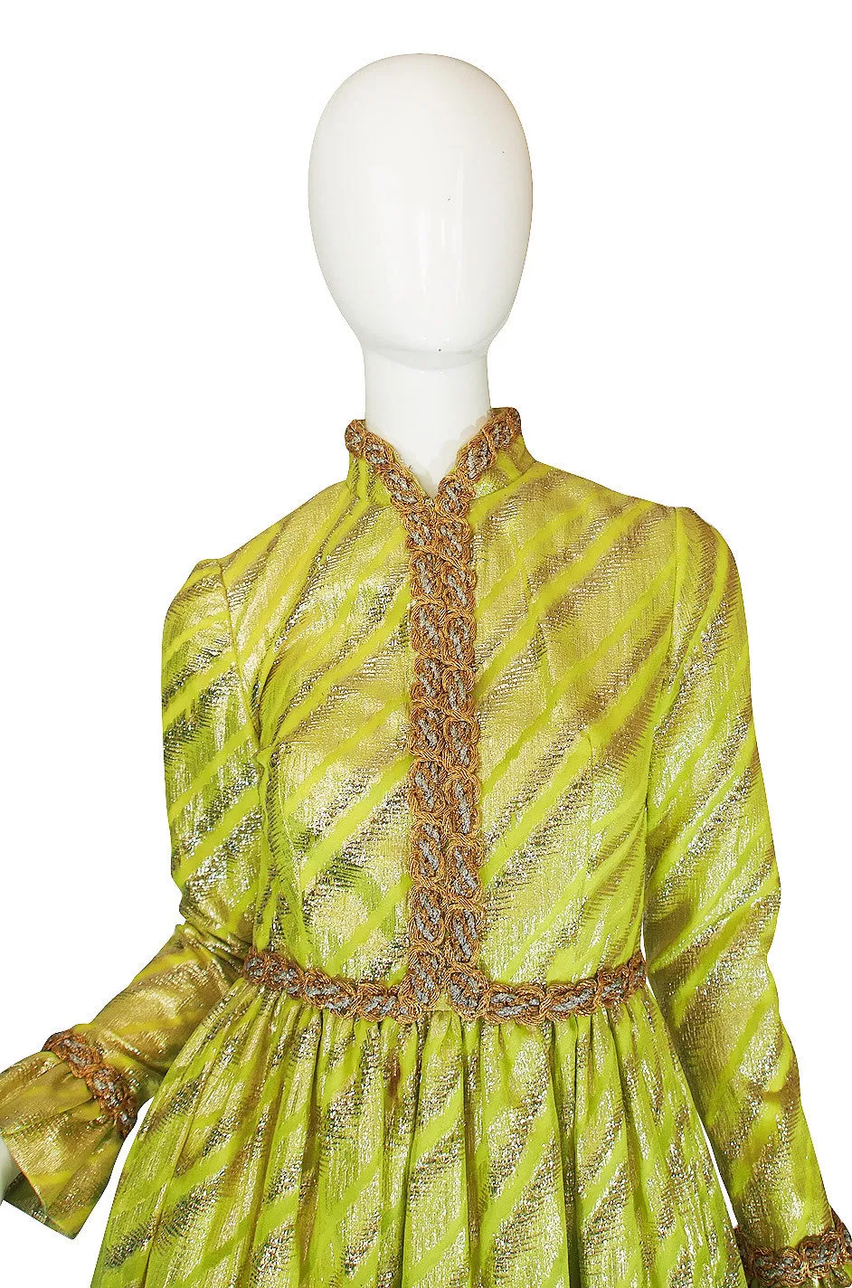 1960s Oscar de la Renta Green & Gold Silk Gown