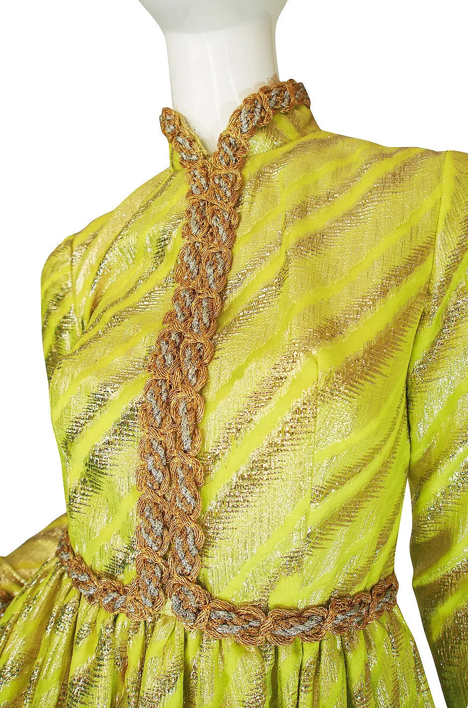1960s Oscar de la Renta Green & Gold Silk Gown