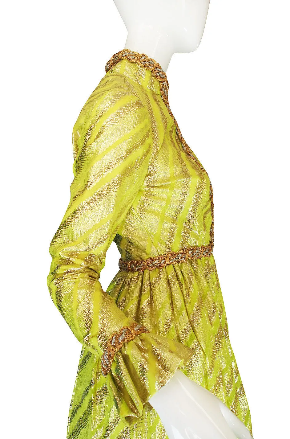 1960s Oscar de la Renta Green & Gold Silk Gown