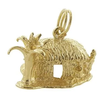 1960's Tiki Tropical Hut Charm in 14 Karat Gold