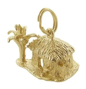 1960's Tiki Tropical Hut Charm in 14 Karat Gold