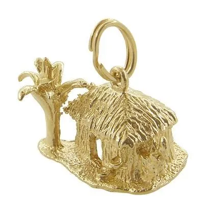 1960's Tiki Tropical Hut Charm in 14 Karat Gold