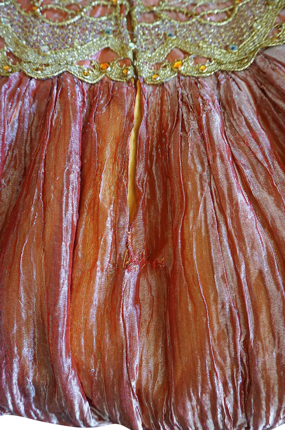 1980s Bob Mackie Strapless Gold Cord & Lame Silk Dress