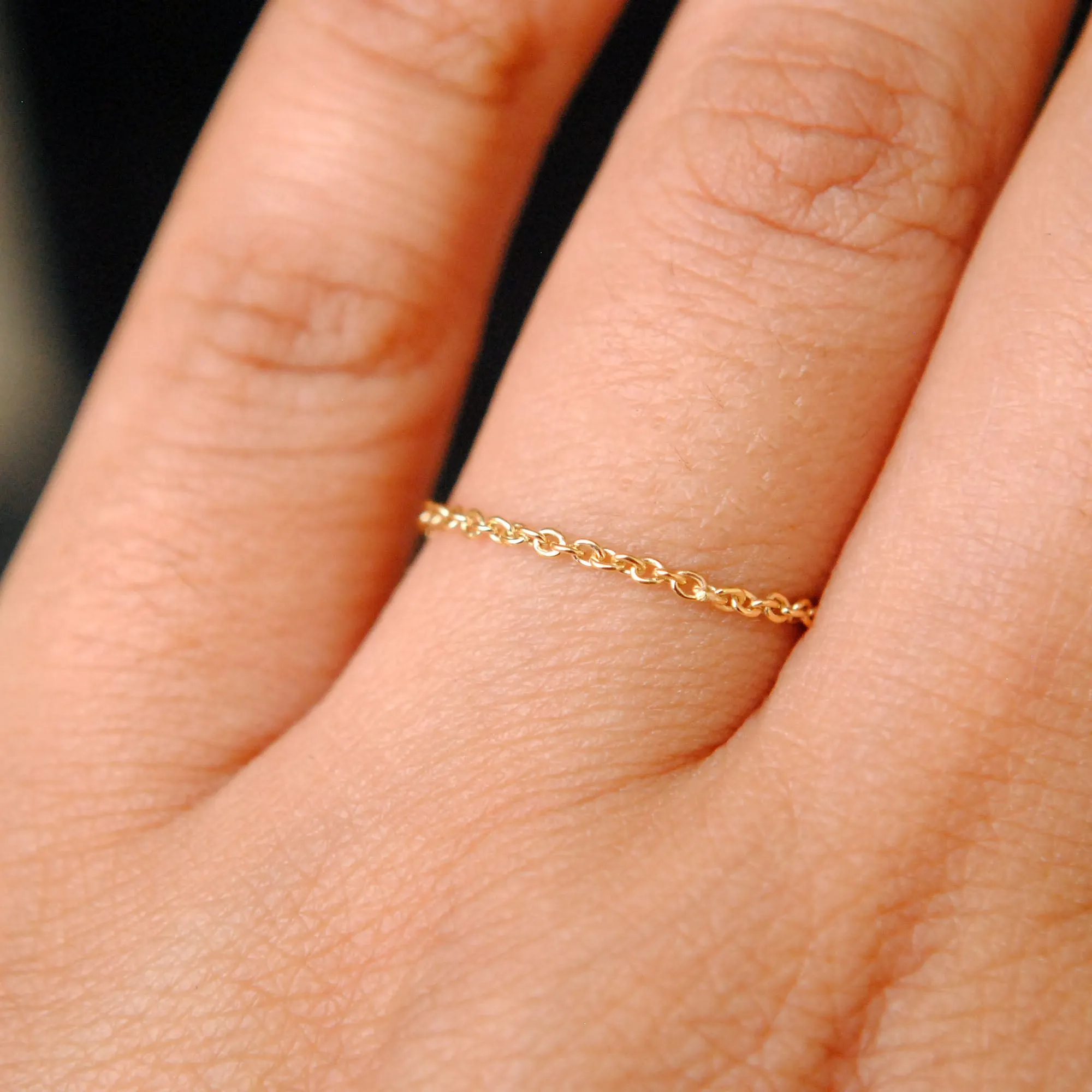1mm Fine Gold Simple Skinny Gold Chain Stacking Ring in 14 K Solid Gold