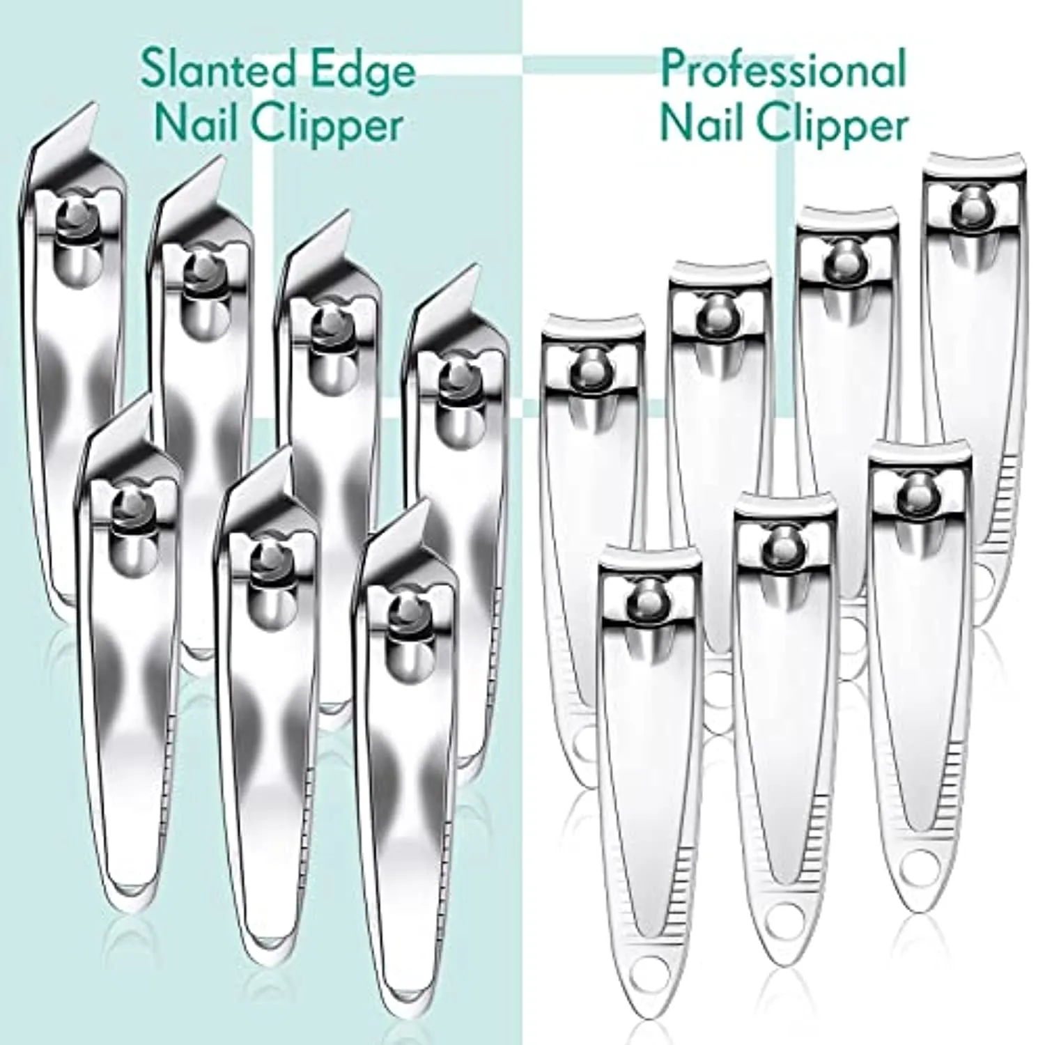 28 Pcs Nail Clippers Stainless Steel Fingernail and Toenail Clipper Slanted Pointed Nail Cutter Straight Edge Nail Clipper Pointed Sturdy Trimmer Set for Men and Women, 2 Designs