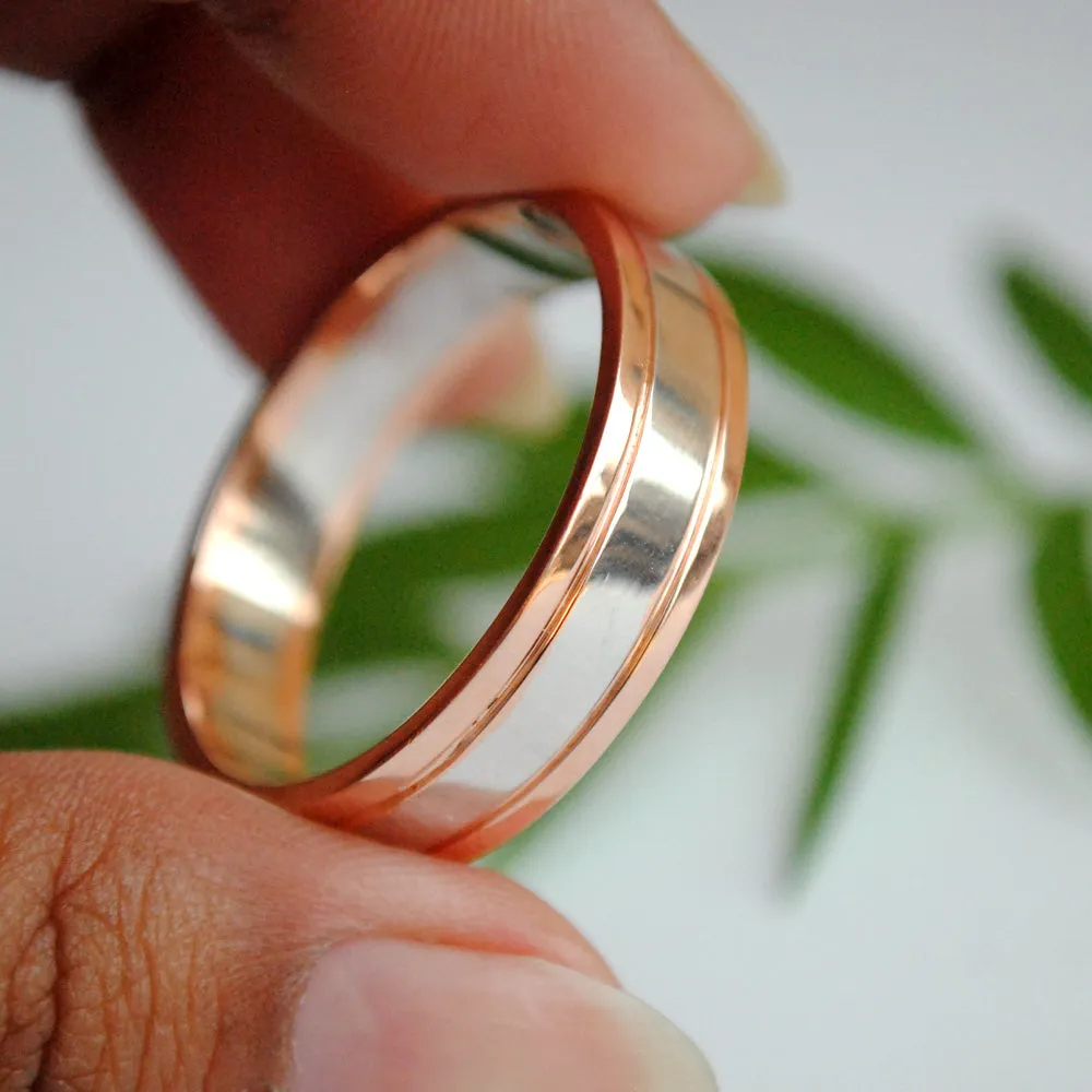 5mm 14K Solid Gold 2 Tone Wedding Band for Him, Simple Unisex Gold Band