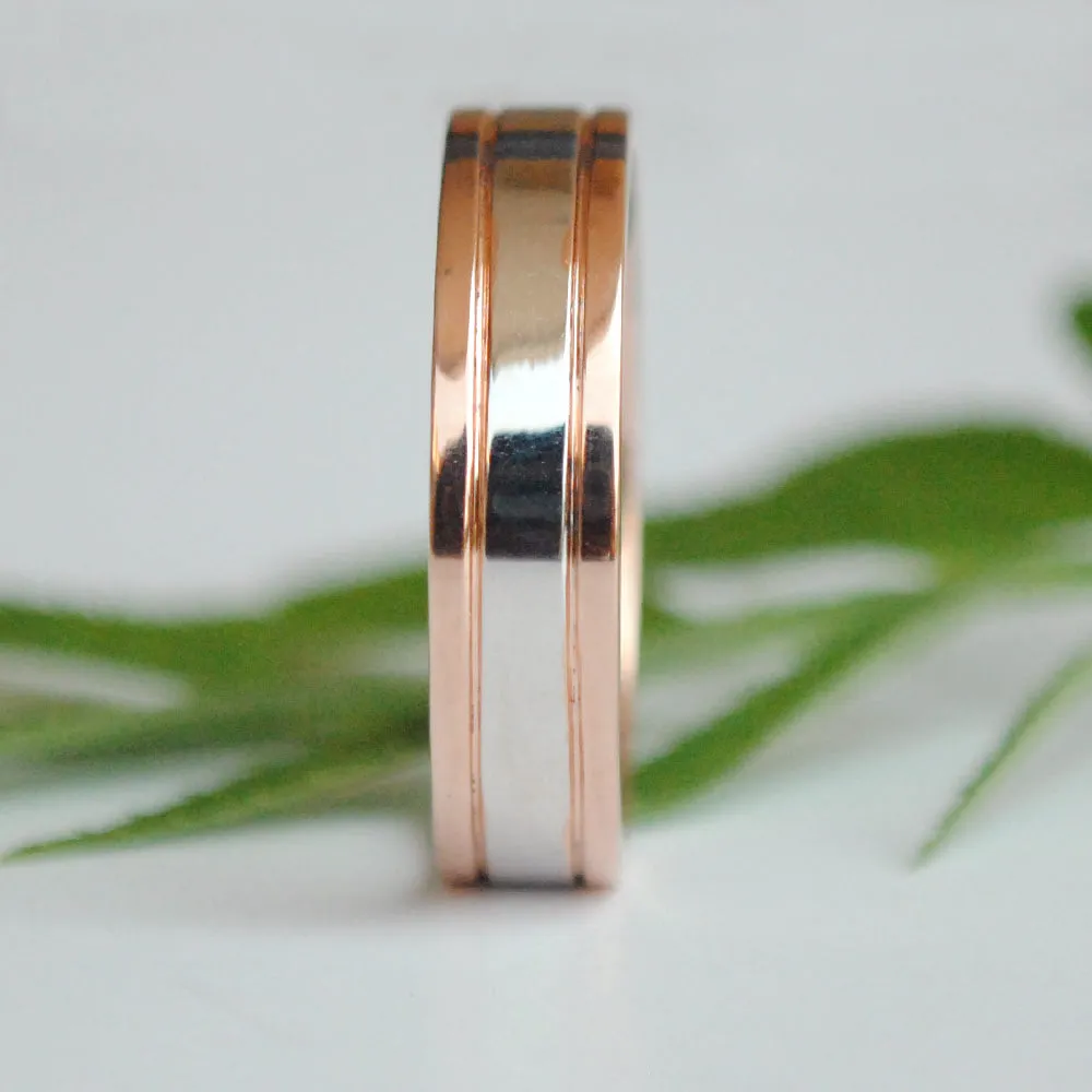 5mm 14K Solid Gold 2 Tone Wedding Band for Him, Simple Unisex Gold Band