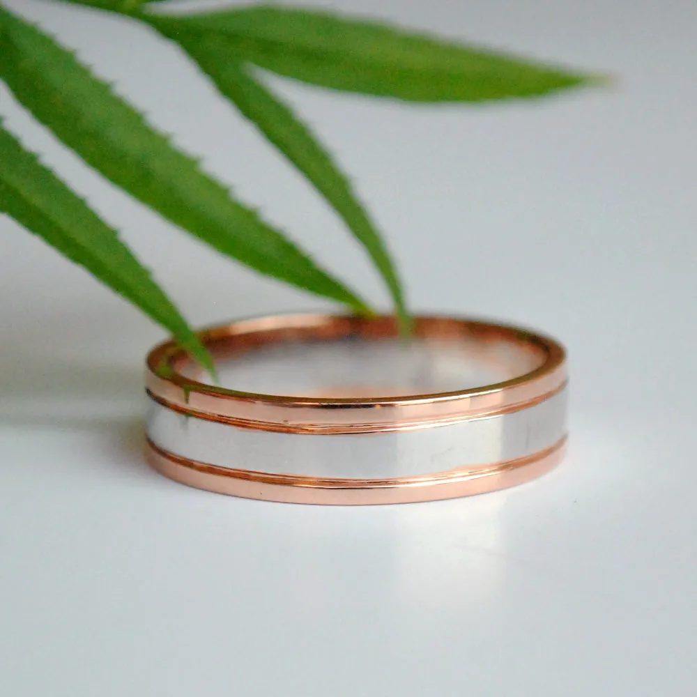 5mm 14K Solid Gold 2 Tone Wedding Band for Him, Simple Unisex Gold Band