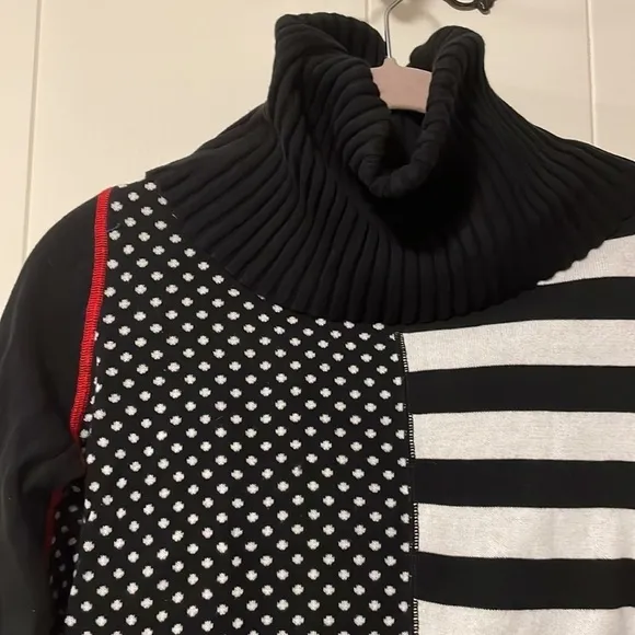 Alberto Makali Fun Half Striped Contrasting Dotted Turtle Neck Sweater 💯Cotton