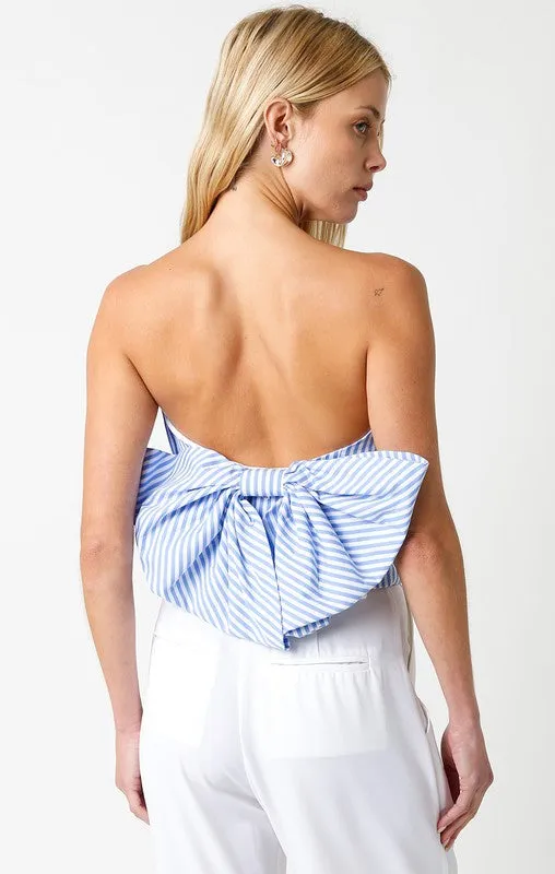Allison Big Bow Striped Strapless Crop Top