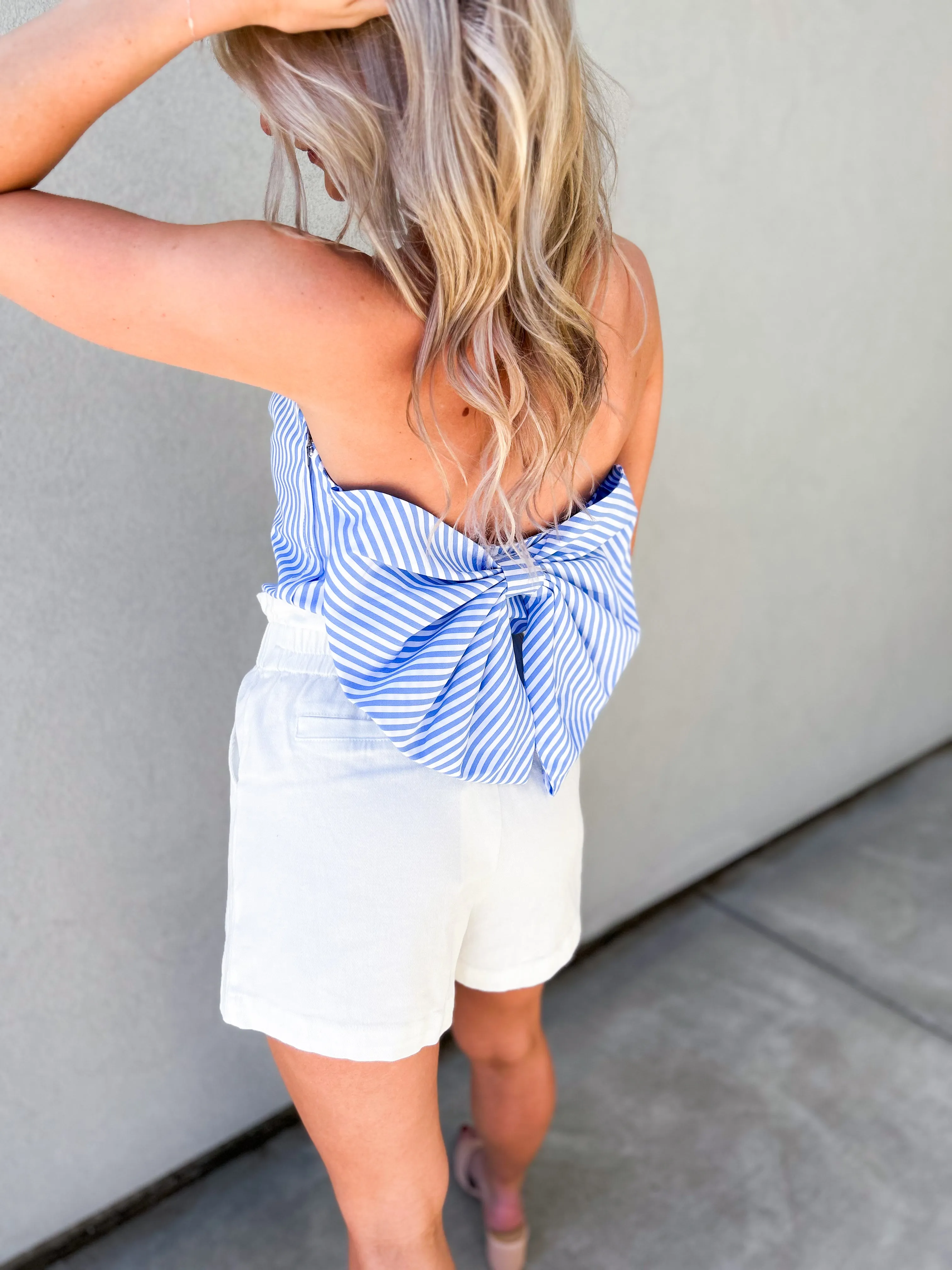 Allison Big Bow Striped Strapless Crop Top