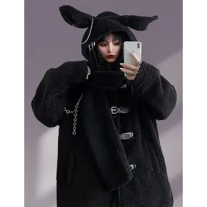 Alt Goth Bunny Chain Hat Scarf for Women and Teen Girls